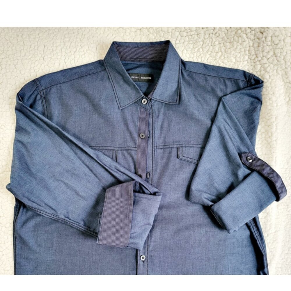 Michael Brandon Dark Denim Long Sleeve Button Down Shirt - Size Lg
